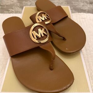 Michael Kors Tan Sandals with Gold Emblem